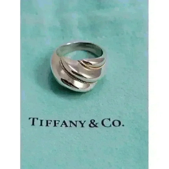 Tiffany & Co Sterling Silver 18kt Yellow Gold Shrimp Ring Size 5 - Picture 2 of 13